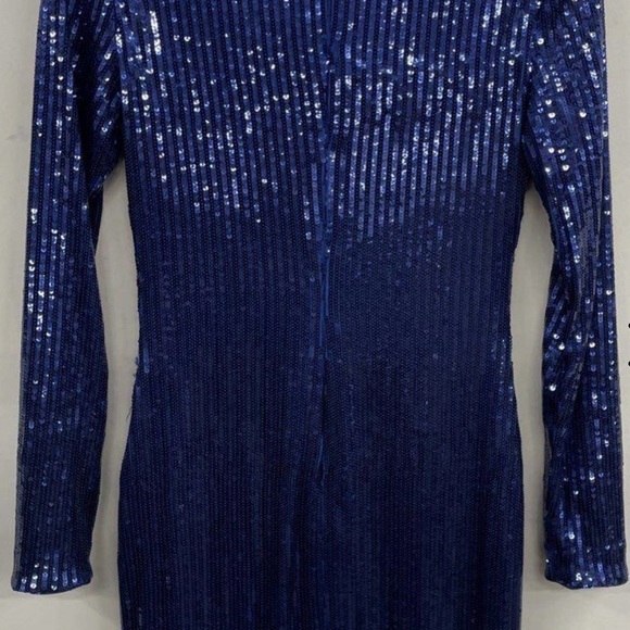 Bebe Elegant Navy Sequin Long Sleeve Dress - Picture 2 of 3